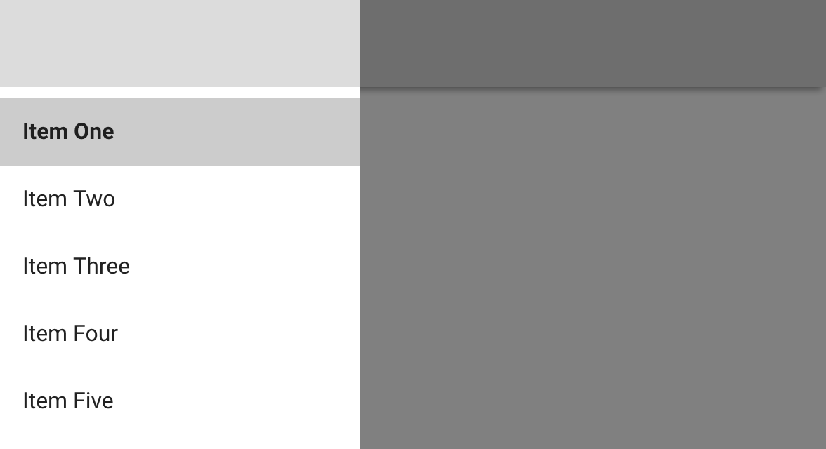 screenshot of the same menu displayed vertically, after being open from a mobile drawer button